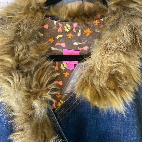 Oilily Girls Bohemian Jean Denim Wrap Dress with Faux Fur Collar Size 12Y - Picture 6 of 15